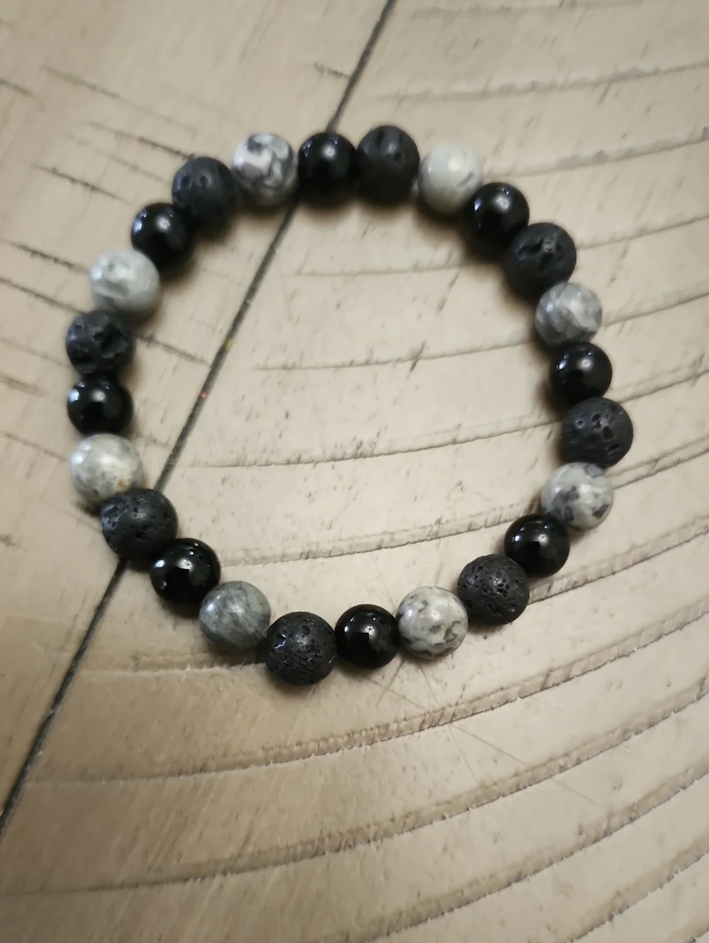 FP Healing Lava Beads Vintage Style Men's Natural Map Stone Beaded Bracelet,